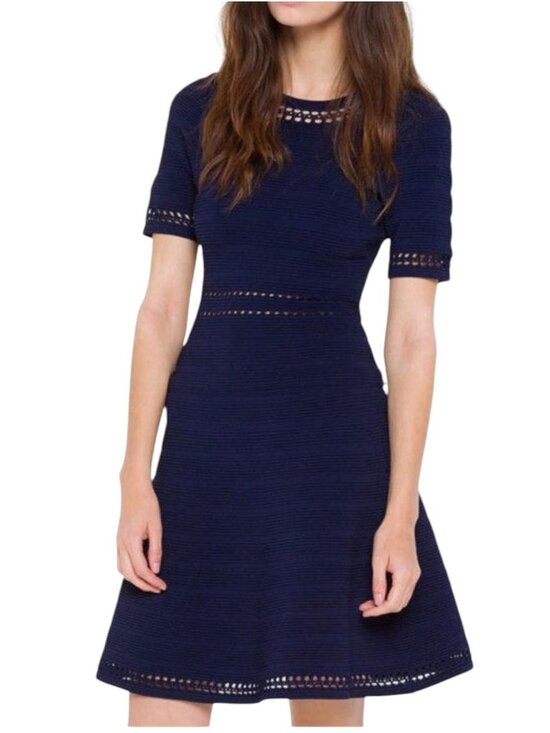 Dresses & Skirts - Navy Blue Knit Fit & Flare French Style Dress S
